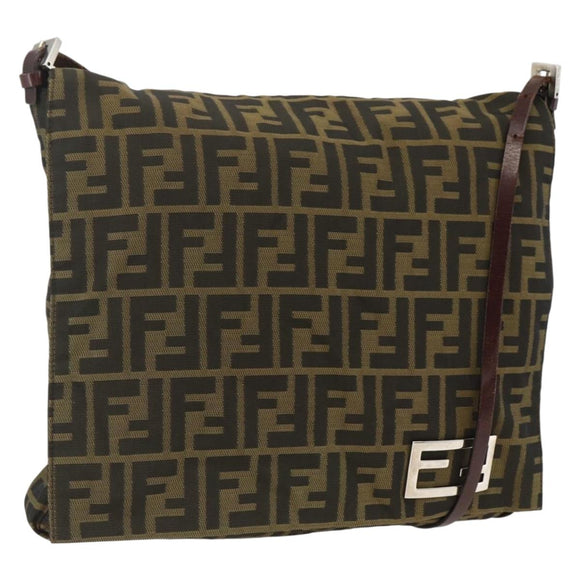 FENDI Zucca Canvas Shoulder Bag Black Brown Auth ka3016