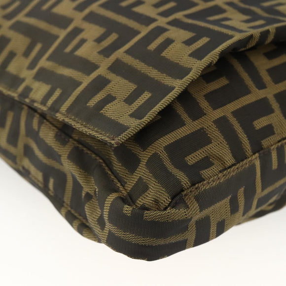 FENDI Zucca Canvas Shoulder Bag Black Brown Auth ka3016
