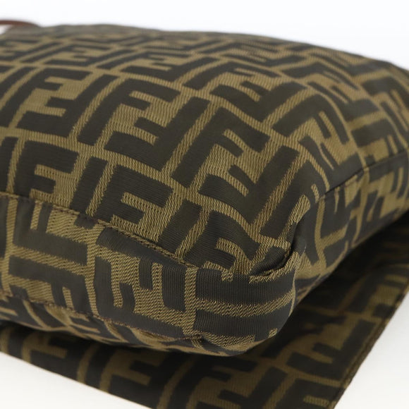 FENDI Zucca Canvas Shoulder Bag Black Brown Auth ka3016