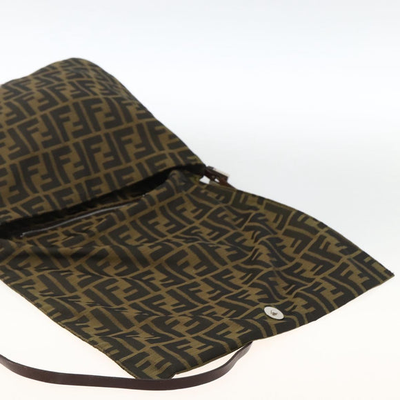 FENDI Zucca Canvas Shoulder Bag Black Brown Auth ka3016