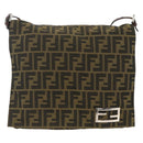 FENDI Zucca Canvas Shoulder Bag Black Brown Auth ka3016-13