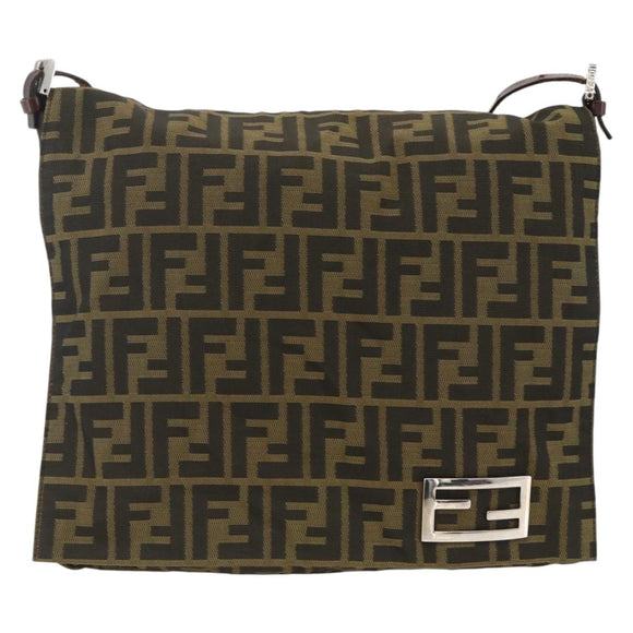 FENDI Zucca Canvas Shoulder Bag Black Brown Auth ka3016