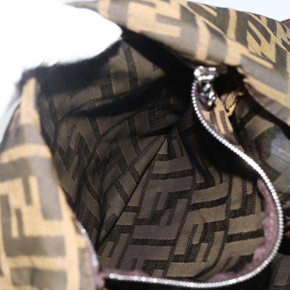 FENDI Zucca Canvas Shoulder Bag Black Brown Auth ka3016