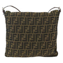 FENDI Zucca Canvas Shoulder Bag Black Brown Auth ka3016-2