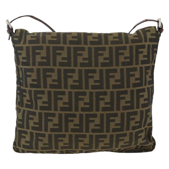 FENDI Zucca Canvas Shoulder Bag Black Brown Auth ka3016