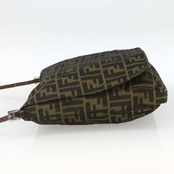 FENDI Zucca Canvas Shoulder Bag Black Brown Auth ka3016