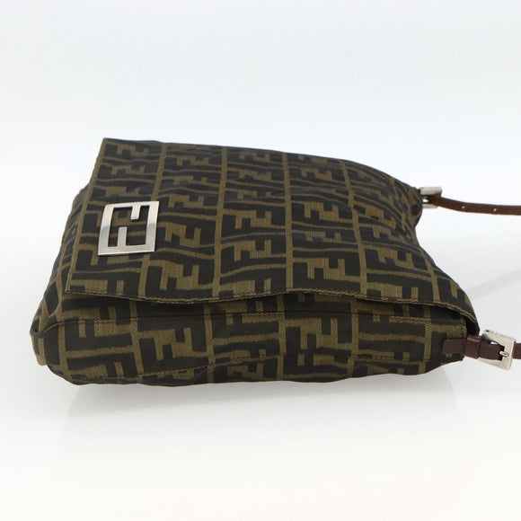 FENDI Zucca Canvas Shoulder Bag Black Brown Auth ka3016