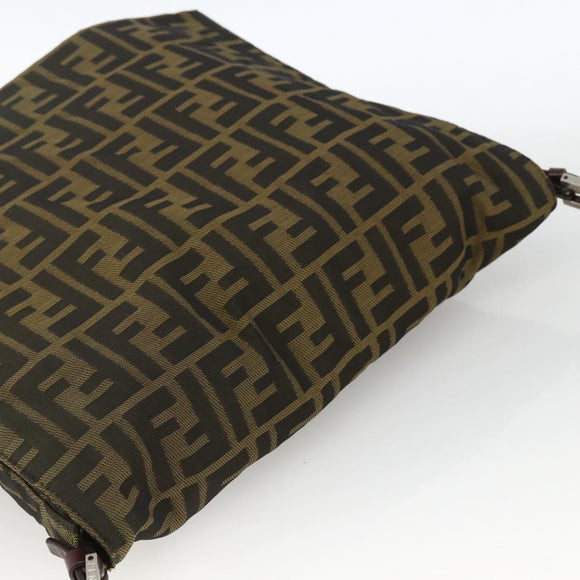 FENDI Zucca Canvas Shoulder Bag Black Brown Auth ka3016