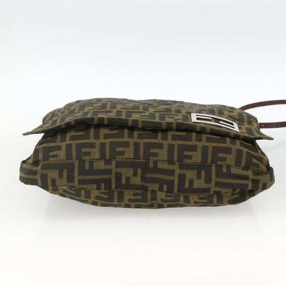 FENDI Zucca Canvas Shoulder Bag Black Brown Auth ka3016