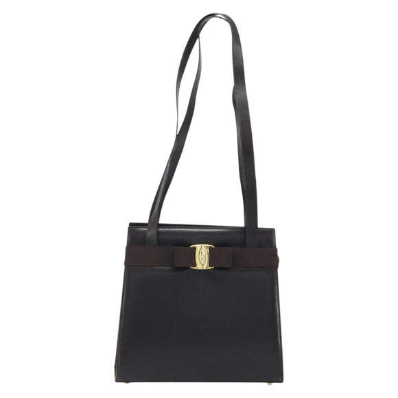 Salvatore Ferragamo Shoulder Bag Leather Brown Gold Auth ka3025