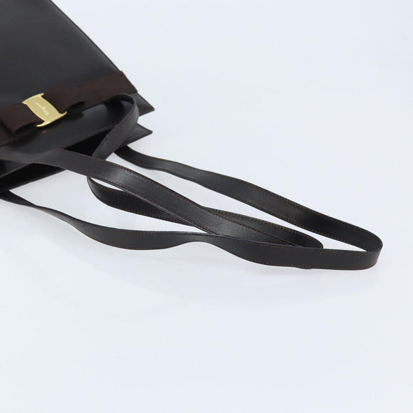 Salvatore Ferragamo Shoulder Bag Leather Brown Gold Auth ka3025