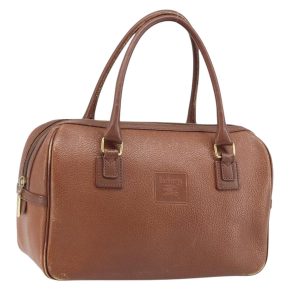 Burberrys Hand Bag Leather Brown Gold Auth ka3026