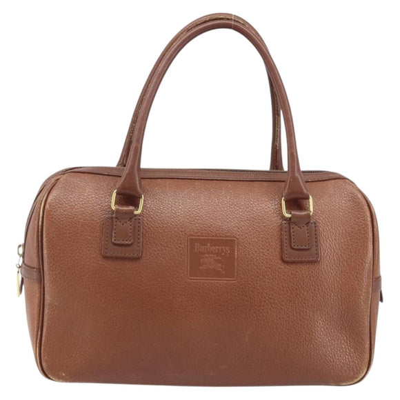 Burberrys Hand Bag Leather Brown Gold Auth ka3026