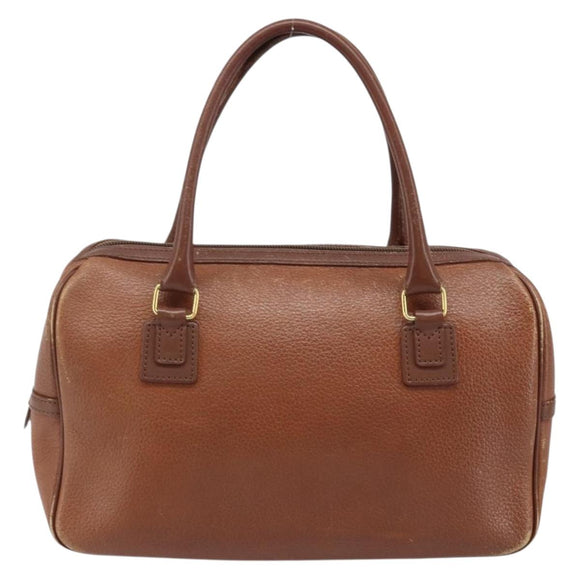 Burberrys Hand Bag Leather Brown Gold Auth ka3026