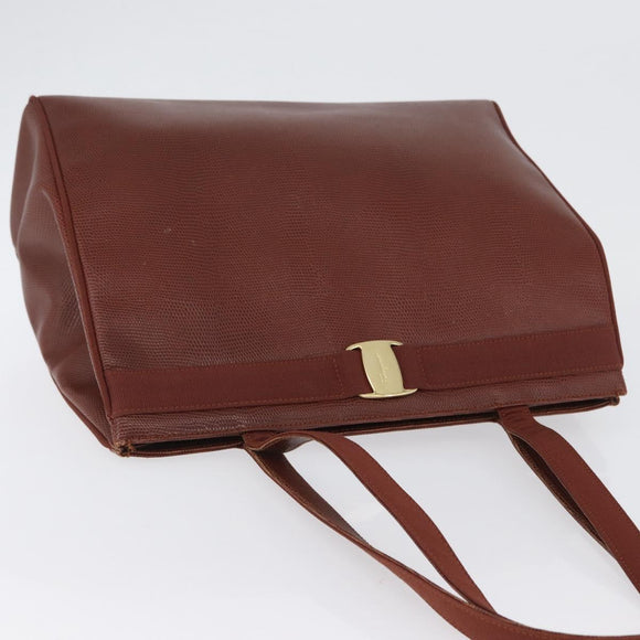 Salvatore Ferragamo Tote Bag Leather Brown Gold Auth ka3028