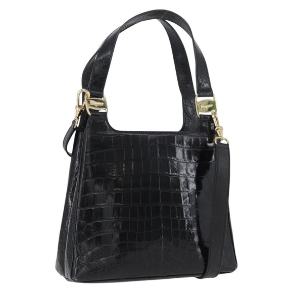 Salvatore Ferragamo Handtasche Leder 2-Wege Schwarz Gold Auth ka3030