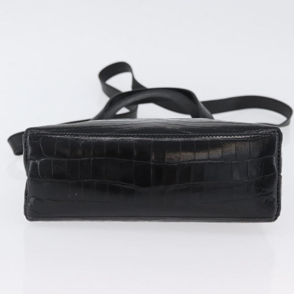 Salvatore Ferragamo Handtasche Leder 2-Wege Schwarz Gold Auth ka3030