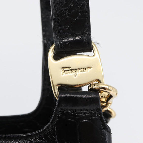 Salvatore Ferragamo Handtasche Leder 2-Wege Schwarz Gold Auth ka3030