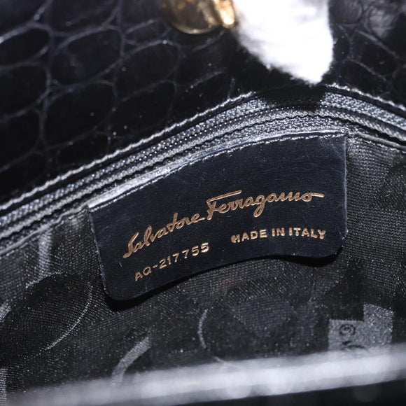Salvatore Ferragamo Handtasche Leder 2-Wege Schwarz Gold Auth ka3030