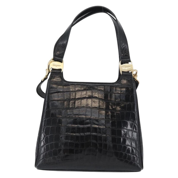 Salvatore Ferragamo Handtasche Leder 2-Wege Schwarz Gold Auth ka3030