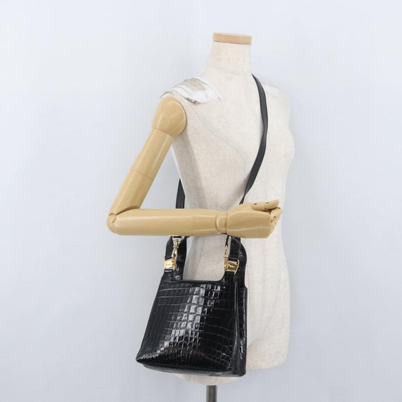 Salvatore Ferragamo Handtasche Leder 2-Wege Schwarz Gold Auth ka3030
