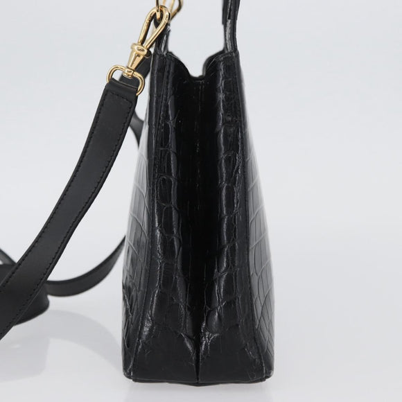 Salvatore Ferragamo Handtasche Leder 2-Wege Schwarz Gold Auth ka3030