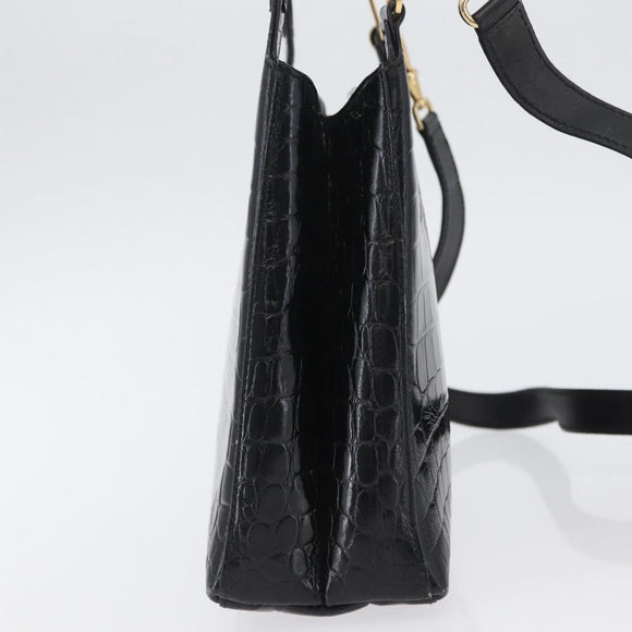 Salvatore Ferragamo Handtasche Leder 2-Wege Schwarz Gold Auth ka3030