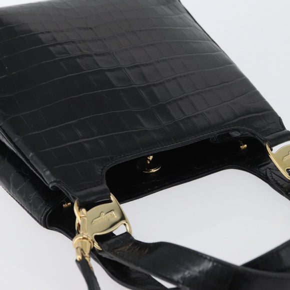Salvatore Ferragamo Handtasche Leder 2-Wege Schwarz Gold Auth ka3030