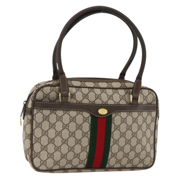 GUCCI GG Supreme Web Sherry Line Hand Bag PVC Beige Gold 010 378 Auth ka3033