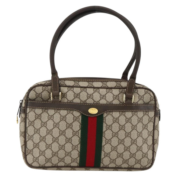 GUCCI GG Supreme Web Sherry Line Hand Bag PVC Beige Gold 010 378 Auth ka3033