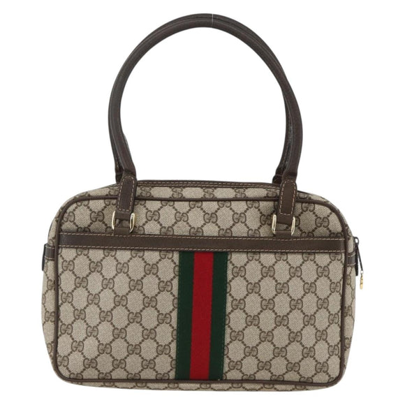 GUCCI GG Supreme Web Sherry Line Hand Bag PVC Beige Gold 010 378 Auth ka3033