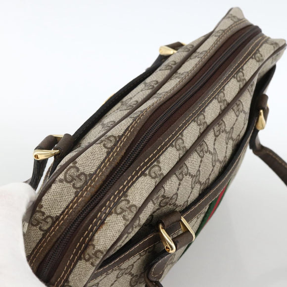 GUCCI GG Supreme Web Sherry Line Hand Bag PVC Beige Gold 010 378 Auth ka3033