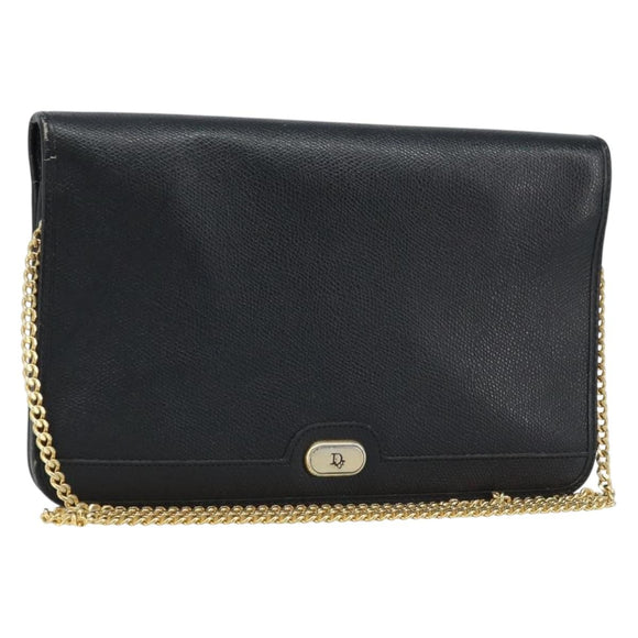Christian Dior Chain Schoudertas Leer Zwart Goud Authentiek ka3037