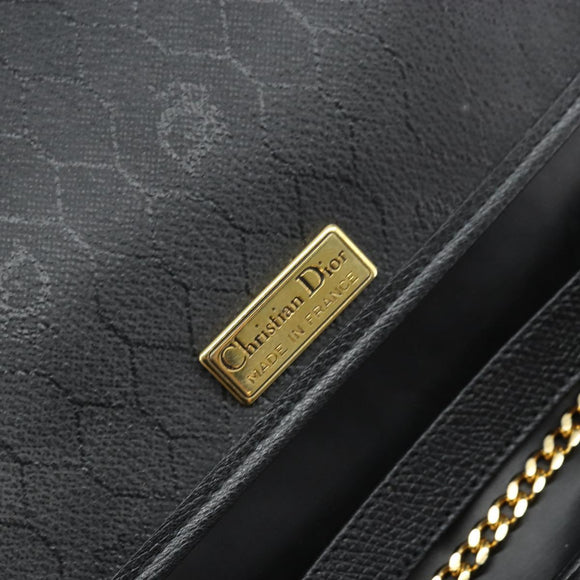 Christian Dior Chain Schoudertas Leer Zwart Goud Authentiek ka3037