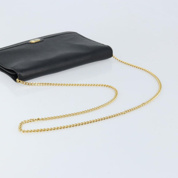 Christian Dior Chain Schoudertas Leer Zwart Goud Authentiek ka3037
