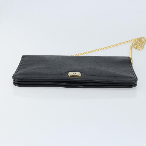 Christian Dior Chain Schoudertas Leer Zwart Goud Authentiek ka3037
