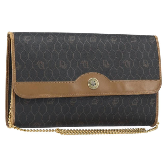 Christian Dior Honeycomb Canvas Ketten-Schultertasche PVC Schwarz Gold Auth ka3038