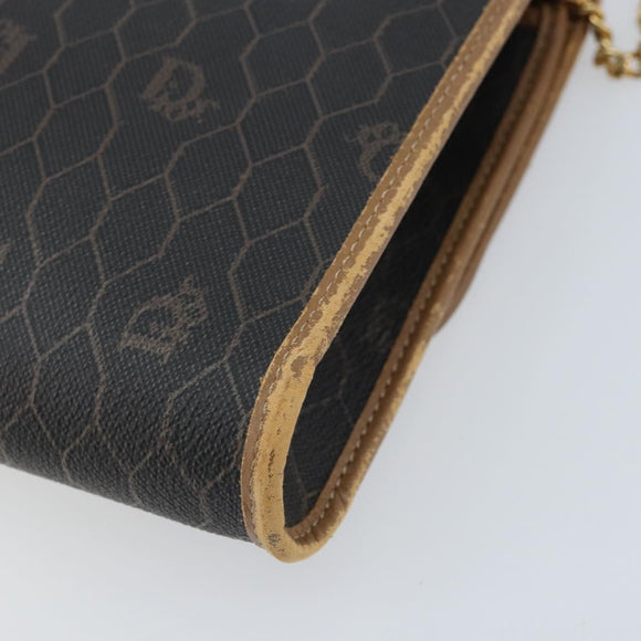 Christian Dior Honeycomb Canvas Ketten-Schultertasche PVC Schwarz Gold Auth ka3038