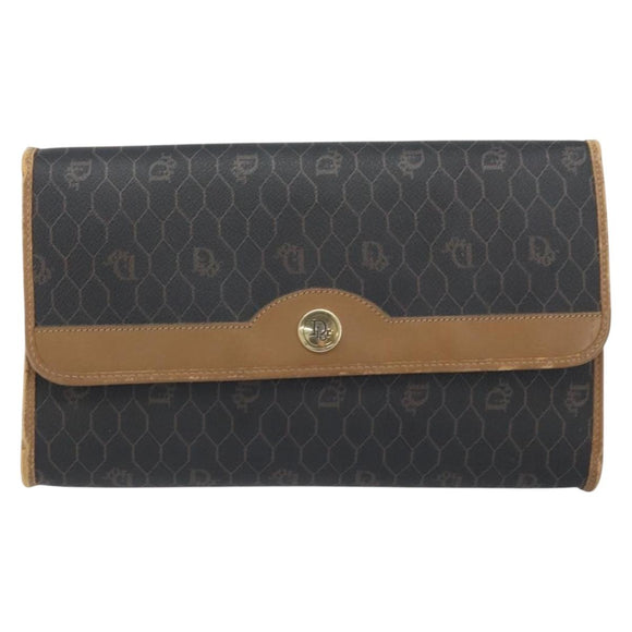 Christian Dior Honeycomb Canvas Ketten-Schultertasche PVC Schwarz Gold Auth ka3038