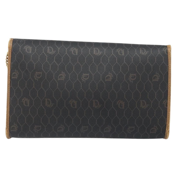 Christian Dior Honeycomb Canvas Ketten-Schultertasche PVC Schwarz Gold Auth ka3038