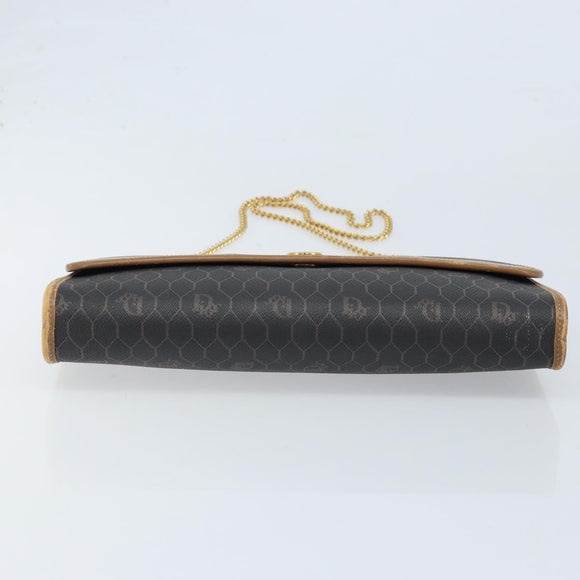 Christian Dior Honeycomb Canvas Ketten-Schultertasche PVC Schwarz Gold Auth ka3038