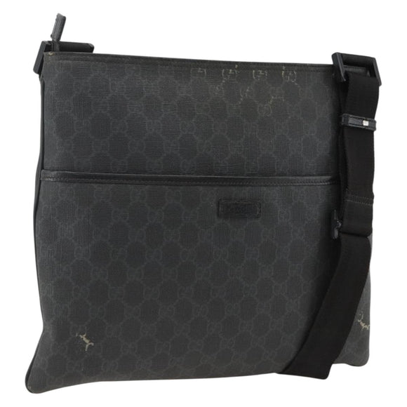 GUCCI GG Supreme Shoulder Bag PVC Black Silver 162904 Auth ka3041