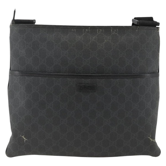 GUCCI GG Supreme Shoulder Bag PVC Black Silver 162904 Auth ka3041