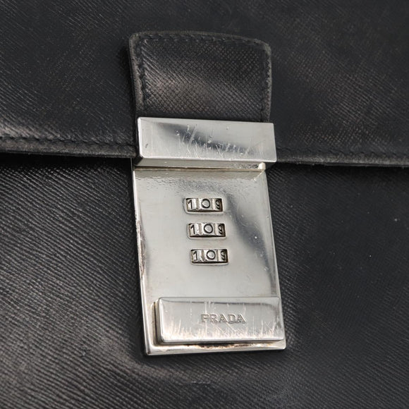 PRADA Aktentasche Saffiano Leder Schwarz Silber Auth ka3042