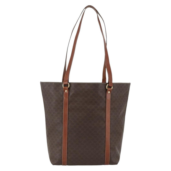 CELINE Macadam Canvas Tote Bag PVC Leather Brown Gold Auth ka3043