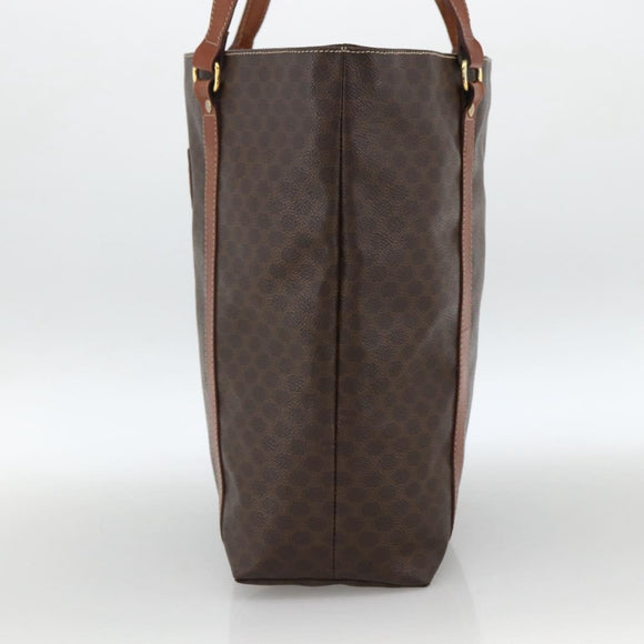 CELINE Macadam Canvas Tote Bag PVC Leather Brown Gold Auth ka3043