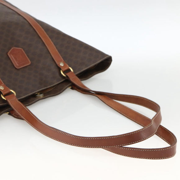 CELINE Macadam Canvas Tote Bag PVC Leather Brown Gold Auth ka3043