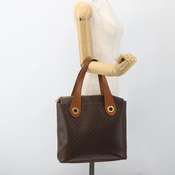 CELINE Macadam Canvas Tote Bag PVC Leather Brown Gold Auth ka3045