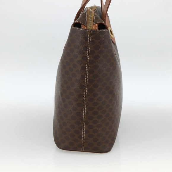 CELINE Macadam Canvas Tote Bag PVC Leather Brown Gold Auth ka3045