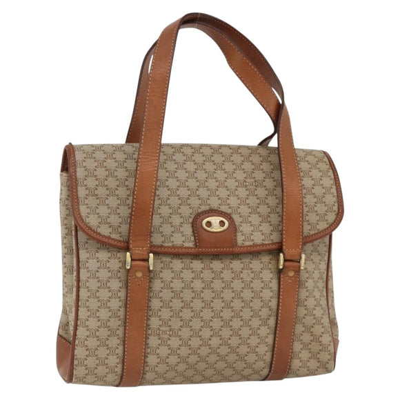 CELINE Macadam Canvas Handtasche PVC Beige Gold Auth ka3048